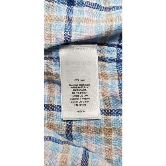 Vineyard Vines 100% Linen Sz XL Classic Fit Shirt Mens Blue Pink Plaid C28-45 - Picture 7 of 10